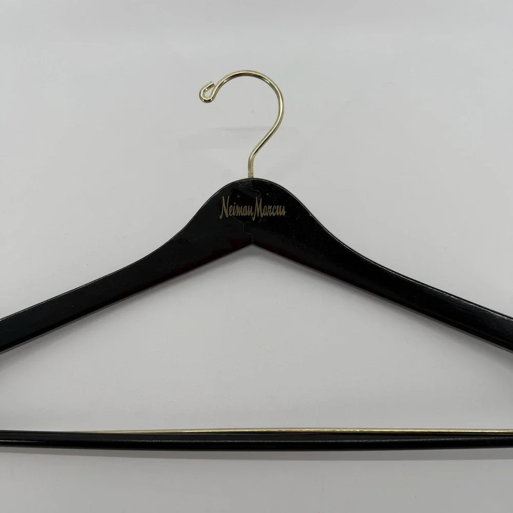 Neiman Marcus Suit Hanger Dark Wood Gold Tone Hardware Luxury Closet Accessory